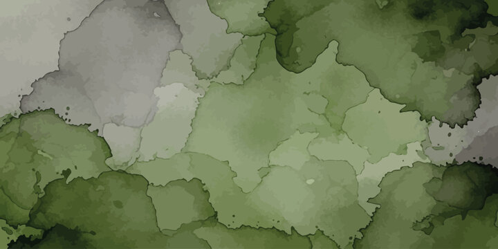 Olive green and gray watercolor texture abstract background Muted earthy paint bleed and splash effect template