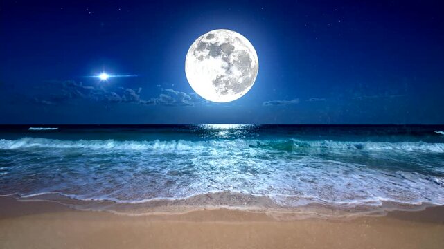 full moon at sea at night, amazing view landscape video looping background for live wallpaper	
