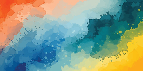 Abstract Watercolor Flow Vector Background Vibrant Orange Blue Teal Yellow Paint Splatter Texture