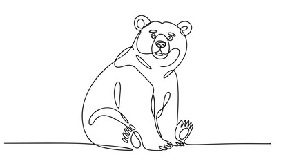 One continuous line illustration of an polar bear , isolated on white background. © line