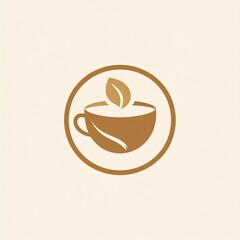 Obraz premium Minimalist logo design featuring a stylized teacup or coffee cup with a fresh, organic leaf accent, elegantly enclosed within a circular frame, symbolizing natural beverages and healthy refreshment