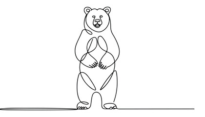 One continuous line illustration of an polar bear , isolated on white background. © line