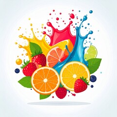 Vibrant Splash of Fresh Fruits - Oranges, Strawberries, Blueberries, and Citrus Bursting with Color