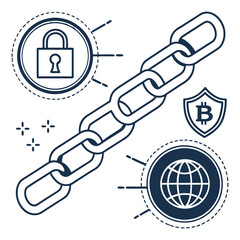 Blockchain technology and cryptocurrency security concept with digital lock flat vector