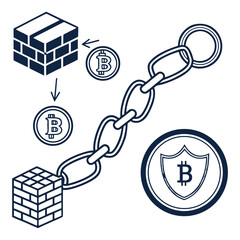 Blockchain technology and cryptocurrency security concept with digital lock flat vector