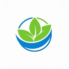 Stylized green leaves within a dynamic blue circle, symbolizing natural growth, eco-friendly solutions, organic vitality, and a commitment to a sustainable healthy environment