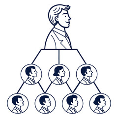 Corporate organizational structure and team hierarchy chart flat vector illustration