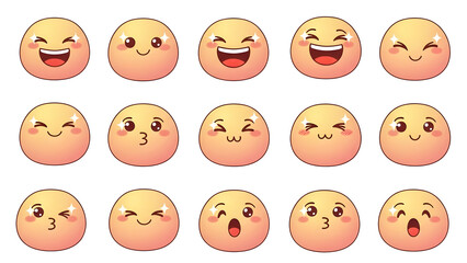 Fototapeta premium Set of various emoji characters with expressions on a transparent background