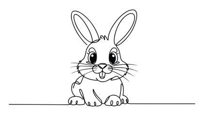 Fototapeta premium One continuous line illustration of an bunny , isolated on white background.