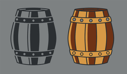 Two wooden barrels with metal hoops and rivets illustration