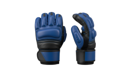 A pair of high-performance blue and black sports gloves designed for protection isolated on transparent background