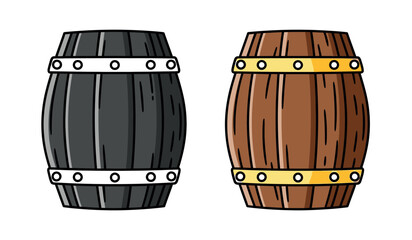 Two wooden barrels with metal hoops illustration