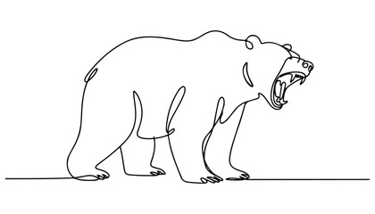 One continuous line illustration of an polar bear , isolated on white background. © line