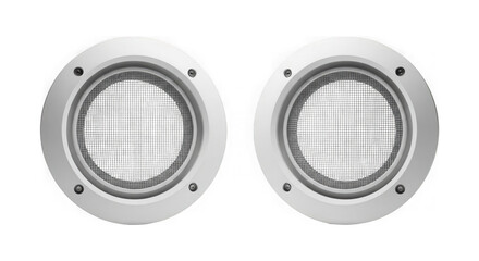 Close-up of two round metal speakers isolated on a transparent background