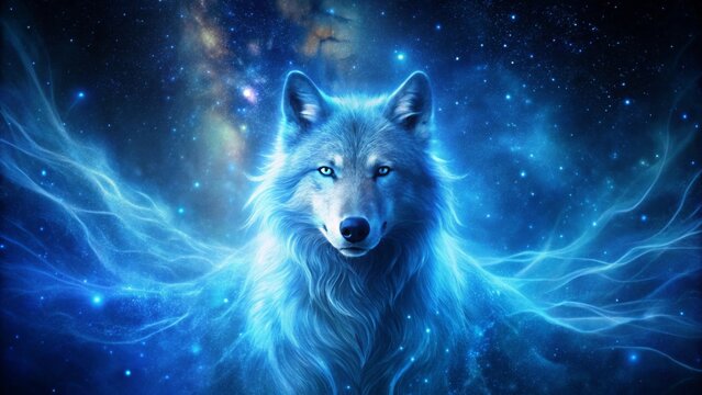 Majestic Arctic Wolf Illuminated by Celestial Energy, a Mystical Creature of the Night Sky