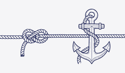Anchor with rope illustration Black and white © Apai