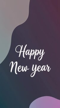 Abstract Happy New Year greeting card with modern wavy shapes and soft gradient colors, perfect for social media stories and digital invitations