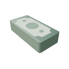 Fototapeta premium A stack of pale green stylized bills, cartoonish and rounded, rests on a white surface, casting soft shadows, with a simple circular design. 