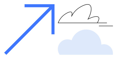 Growth, digital transformation, progress, cloud computing, innovation, abstraction. Blue upward arrow with two abstract cloud shapes. Growth and digital transformation concept