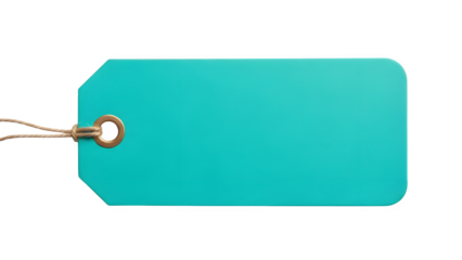 Minimalist Product Mockup: Blank Cyan Tag with Rounded Corners and Twine