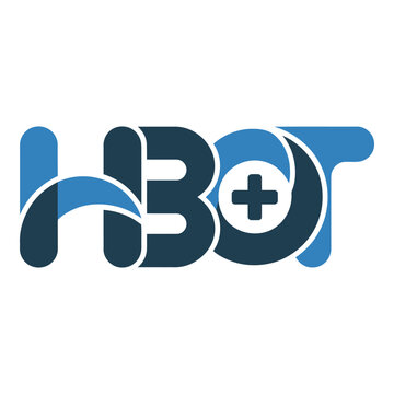 Stylized blue and dark blue HBOT logo with a medical cross in the 'O' representing Hyperbaric Oxygen Therapy.