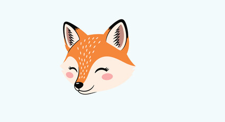 Obraz premium Adorable and sweet cartoon illustration of a happy red fox's face with rosy cheeks and a gentle smile on a light blue background.