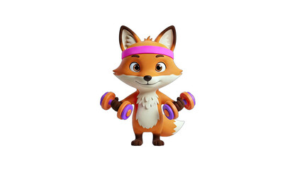 Cartoon Fox Lifting Dumbbells - Fitness Concept