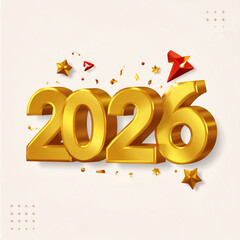 Golden 3D 2026 New Year Celebration with Festive Elements