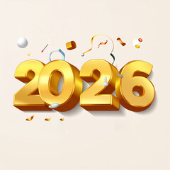 Golden 3D 2026 New Year Celebration with Festive Elements