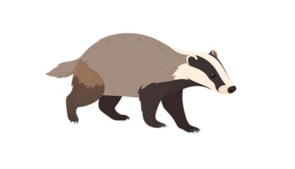 Obraz premium A cartoon illustration of a European badger walking with a black and white striped face on a clean white background