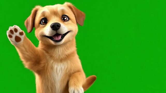 Cute Golden Puppy Dancing and Smiling on Green Screen Background