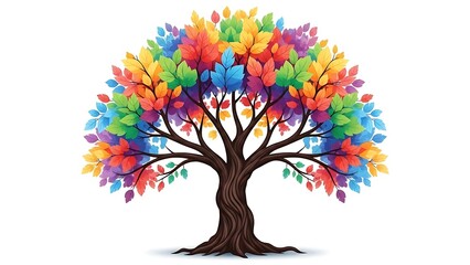 Fototapeta premium Title: A tree with pink and orange blossoms standing on a grassy hill with a blue sky and