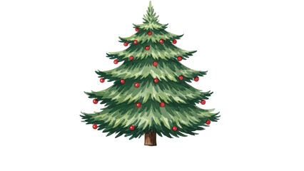 Fototapeta premium Festive Watercolor Christmas Tree With Red Ornaments