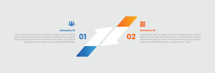 Obraz premium Arrow base infographic with gradient style with skew arrow opposite direction horizontal direction with 2 elements stages