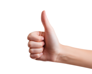 Thumps up posture hand, isolated on white background.