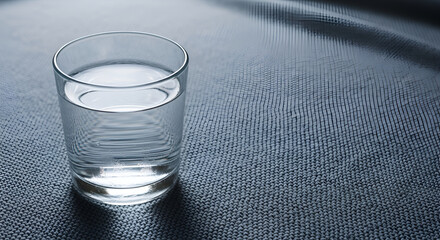 Crystal clear refreshing water in a simple transparent glass on a dark textured surface