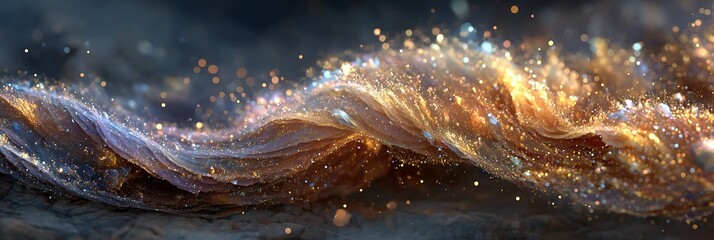 Holographic ritual space shimmering with particle waveforms and starlight