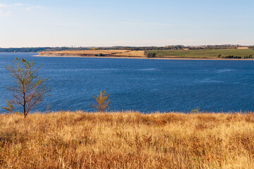 A beautiful landscape of the Volga River bank near the village of Klimovka in the Samara region on an autumn day