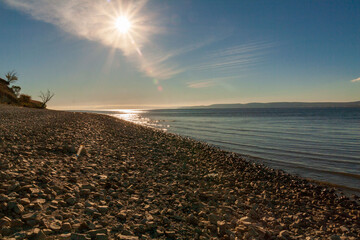 A beautiful landscape of the Volga River bank near the village of Klimovka in the Samara region on an autumn day