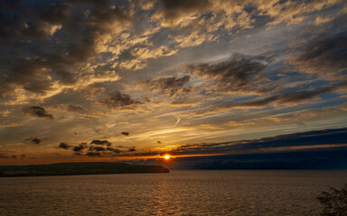 beautiful sunset on the Volga on a spring evening