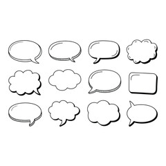 Fototapeta premium Hand drawn doodle style set of speech bubbles and thought bubbles on white background illustration