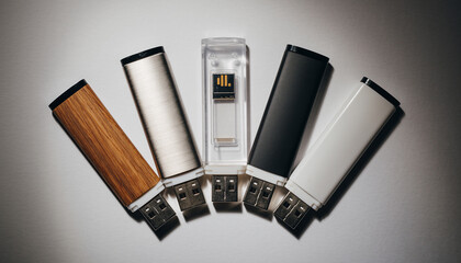 Collection of USB flash drives arranged in a semicircle