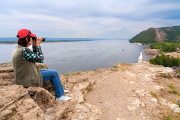 Monument to the Goat on the top of Mount Mogutova in Zhigulevsk. Zhiguli Mountains in the Samara Region