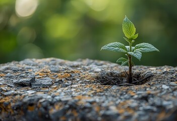 green sprout on the stone