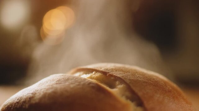 A hand holding a fresh loaf of traditional brown wheat bread isolated on a white background for a healthy breakfast bakery snack