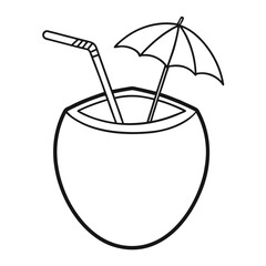 coconut drink with straw outline 