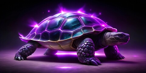 A Majestic Tortoise Illuminated by Ethereal Purple Light, Its Shell a Celestial Tapestry