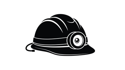 A black and white illustration of a miner s helmet with a front light