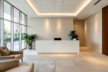Fototapeta premium Modern Reception Area with Minimalist Design and Natural Light