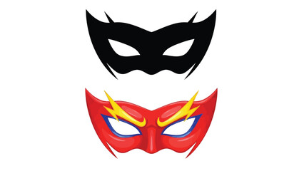 A striking depiction of a black and a red superhero mask design